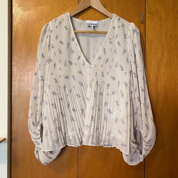 GANNI PLEATED GEORGETTE PRINTED BLOUSE - Picture 6 of 8